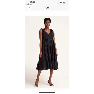 Merlette Solid Flor Midi Dress Black Cotton Tiered ruffles sleeveless